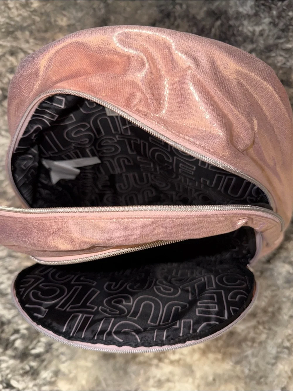 Justice Pink Metallic Unicorn Backpack with Glitter 'C'